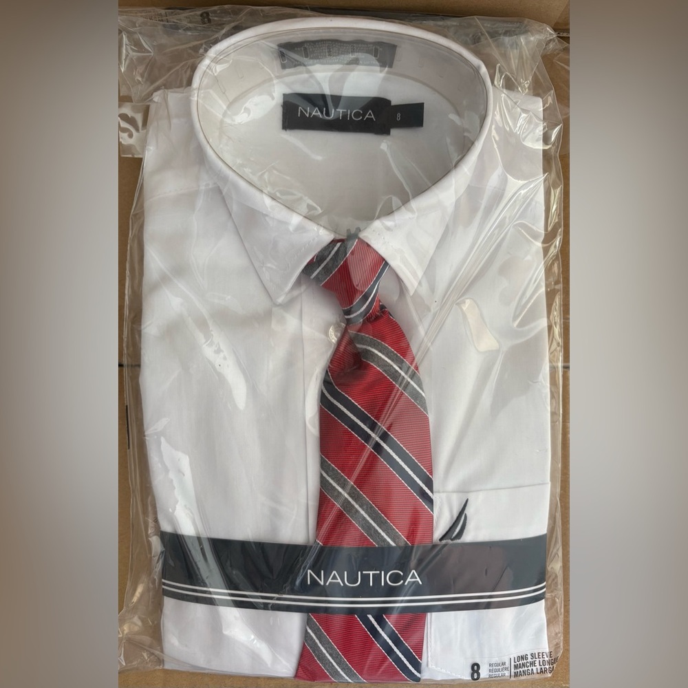 Nautica Kids White Shirt with Plaid Tie